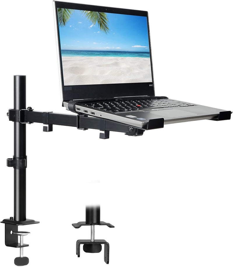 UPGRAVITY Laptop Desk Mount, Single Laptop Stand Arm with Vented Tray for 17 inch Notebook or 14”-32” Monitor, Holds up to 17.6 lbs, Fully Adjustable, Clamp/Grommet Mounting, VESA 75/100mm - Image 1